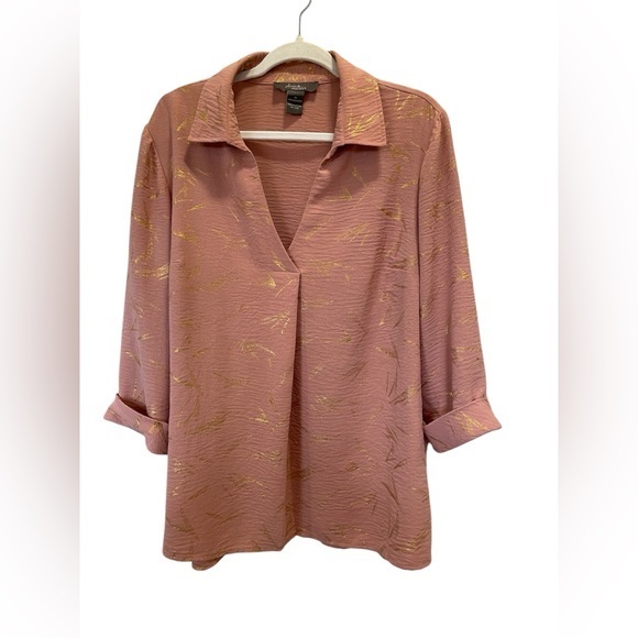 Olivia & Martin Tops - Pink Cuffed Sleeve V Neck Blouse